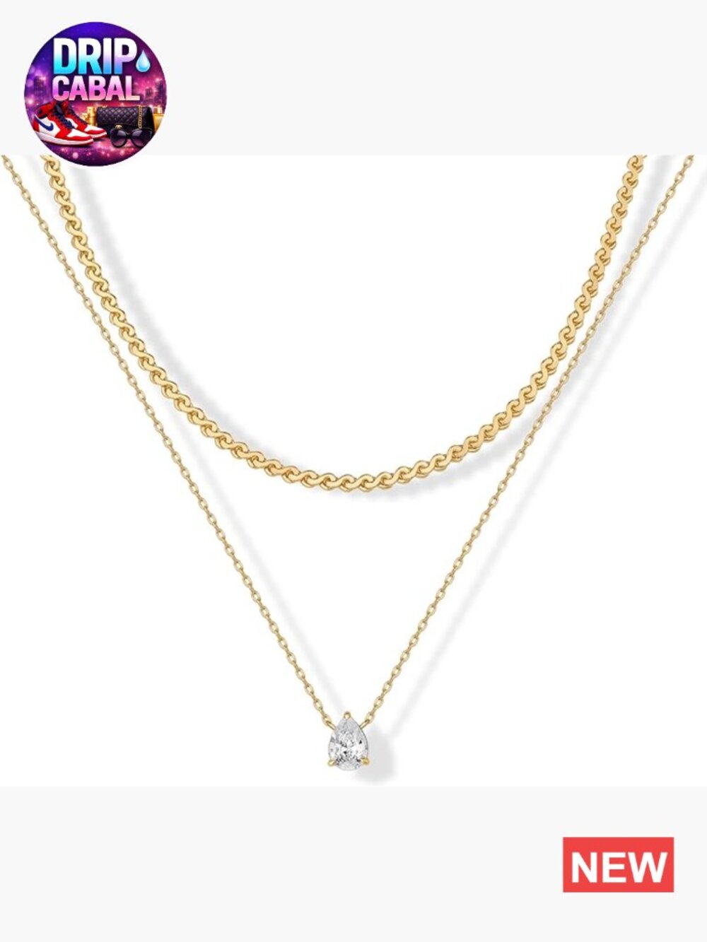 14K Gold Plated Twisted Singapore Chain Layering Choker with Round Solitaire